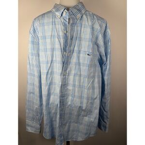 Vineyard Vines Classic Fit Whale Logo Gingham Button Down Shirt Men L Blue White